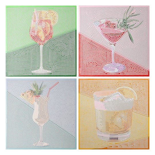 6" x 6" Cocktail Drinks 4-Piece Stretched Canvas Diamond Art Kit by Make Market®